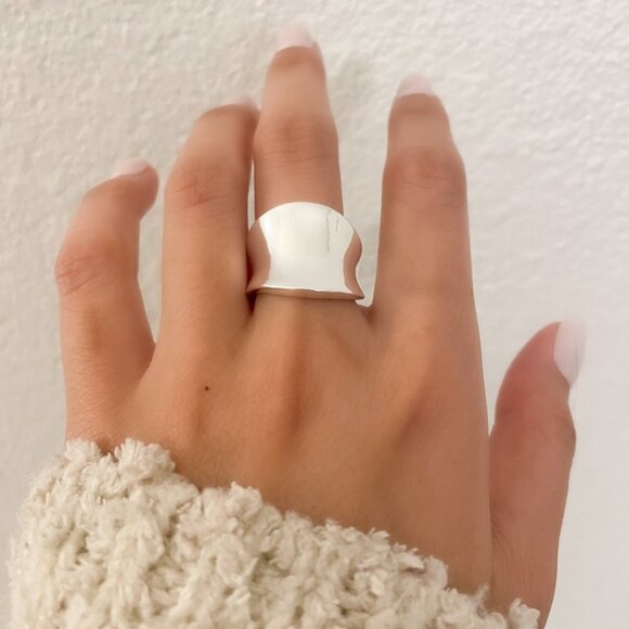 925 Sterling Silver Chunky Silver Ring Thick Wide Ring Band Statement Ring - Picture 3 of 7